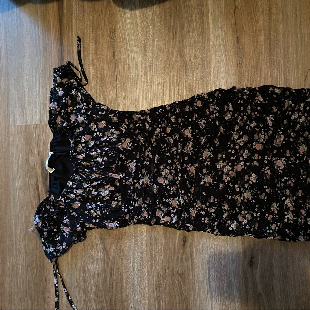 Floral Black Dress with Pink Accents